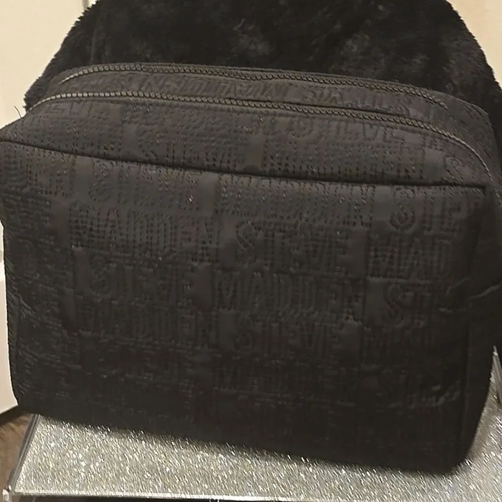 Steve Madden Logo‎ Embossed Double Zip Quilted Cosmetic Case